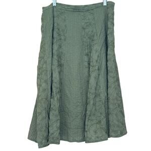 Chico's green midi skirt, large, embroidered and pintucked, boho, earthy, artsy